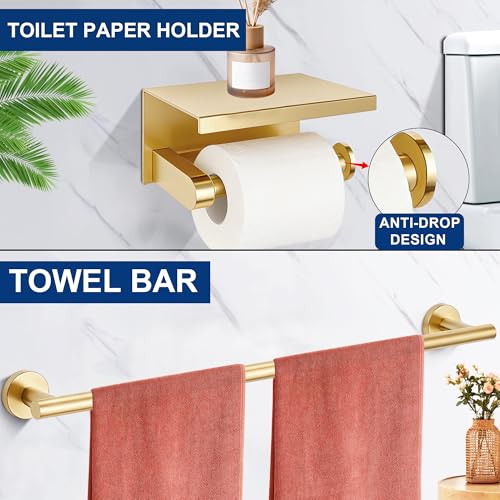 Delarkusi 5-Piece Brushed Gold Bathroom Hardware Set - 24 Inch Towel Rack & Accessories