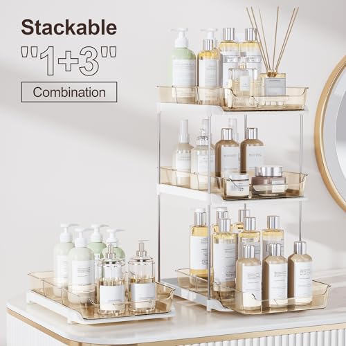 Delamu Amber 4 Pack Multi-Purpose Under Sink & Pantry Organizer with Movable Dividers