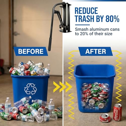Heavy Duty Wall Mount Can Crusher for Recycling 12oz-32oz Aluminum & Plastic Bottles