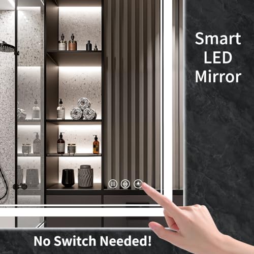 InfiniGlass 30"x22" LED Bathroom Mirror with Lights, Anti-Fog, 3 Color Modes