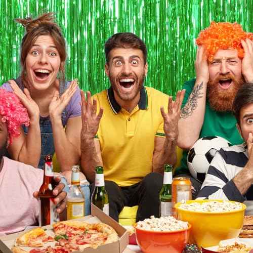 6 Pack St. Patrick's Day Green Foil Fringe Party Backdrop Curtains, 1 x 2m/39.3 x 78.7in Metallic Tinsel Curtains, Streamers Party Decoration Photo Background for St Patrick¡¯s Day Birthday Carnival