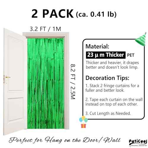 Football Party Decorations Green Streamers - Thicken 2 Pack 3.2 x 8.2 FT - Tinsel Foil Fringe Curtains Party Backdrop for Birthday, Dinosaur, Christmas, Jungle, Golf Party Decorations