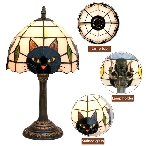 Tiffany Style Black Cat Stained Glass Table Lamp - Small Quirky Desk Light with Variation A