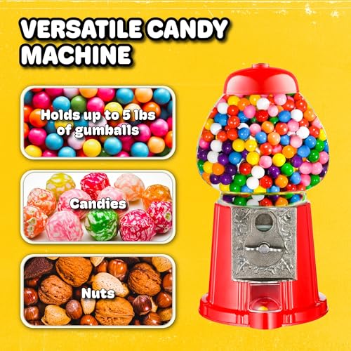 Vintage Red Gumball Machine - 11-Inch Classic Candy Dispenser with Coin Bank