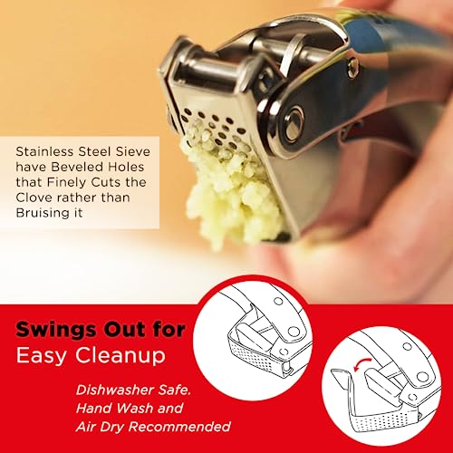 Kuhn Rikon Epicurean Garlic Press Stainless Steel - Effortless, Easy Clean, 6.5 Inch