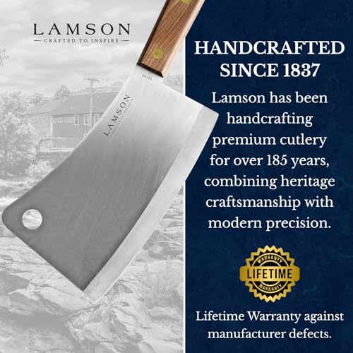 Lamson Walnut 7.25-Inch High Carbon Steel Meat Cleaver – Heavy Duty Bone Knife