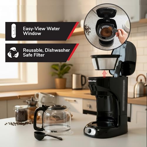 Black Mueller 12-Cup Drip Coffee Maker with Glass Carafe & Reusable Filter