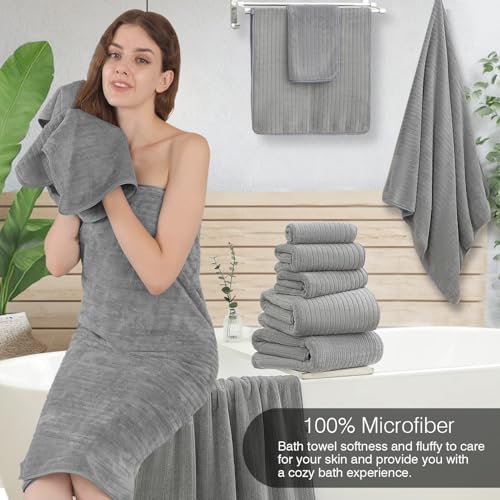 Hailea 18-Piece Family Bath Towel Set Grey - Ultra-Absorbent Quick Dry Towels