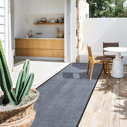 MYOYAY 3ft x 10ft Non-Slip Indoor Outdoor Carpet Runner - Gray, Absorbent Floor Mat for Hallways, Kitchens, Decks