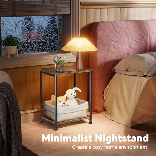 15.75 x 11.8 x 21.5 Inch Set of 2 Rustic Brown End Tables - Space-Saving Nightstands for Living Room & Bedroom