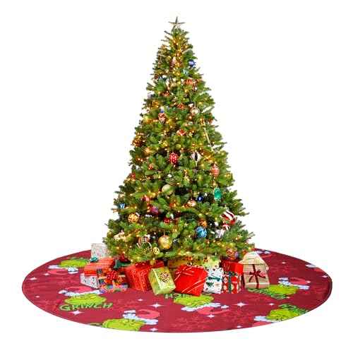 Christmas Tree Skirt 48 Inch,Large Red & Green Merry Christmas Tree Skirt Collar,Soft Farmhouse Xmas Holiday Decoration