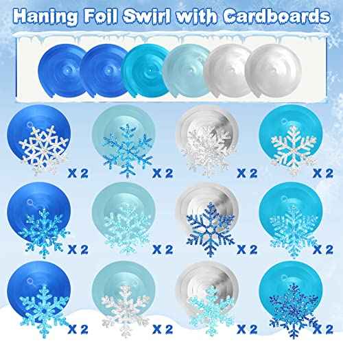 Sumind 30 Pcs Winter Party Wonderland Decorations Snowflake Hanging Swirls Ceiling Decor Winter Baby Shower Streamers Christmas Hanging Decor Holiday Birthday Wedding Party Supplies(Blue, Silver)