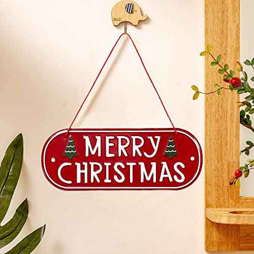 Merry Christmas Metal Hanging Sign Christmas Tree Ornaments, 12"x 5"