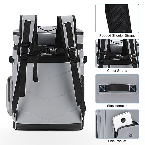 Gray Waterproof Insulated Cooler Backpack 30L for 48 Cans - Hulongo