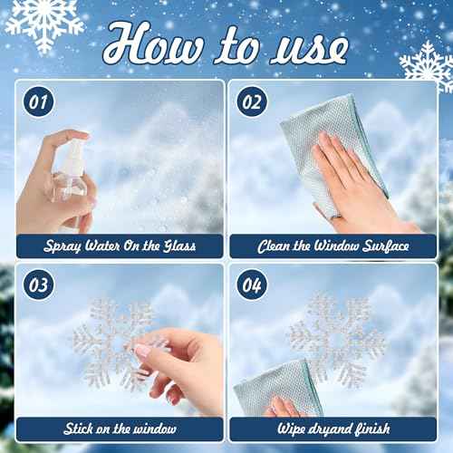 222PCS Snowflake Glitter Christmas Window Clings, 6 Sheet Snowflake Clings for Glass, Christmas Window Decals Stickers for Home Office Decor Xmas Party Decorations