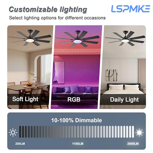 Black 52 Inch Ceiling Fan with Light & Remote for Indoor/Outdoor Use