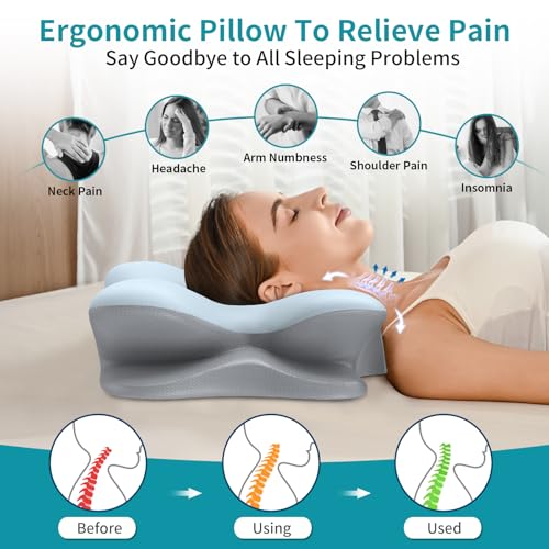 Besyodo Blue Cervical Neck Pillow for Pain Relief - Ergonomic Memory Foam Support