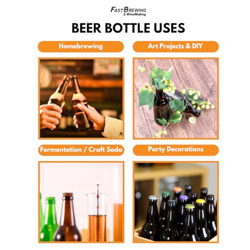 12oz Amber Glass Beer Bottles Pack of 48 for Home Brewing - Longneck Bottles with Crown Finish
