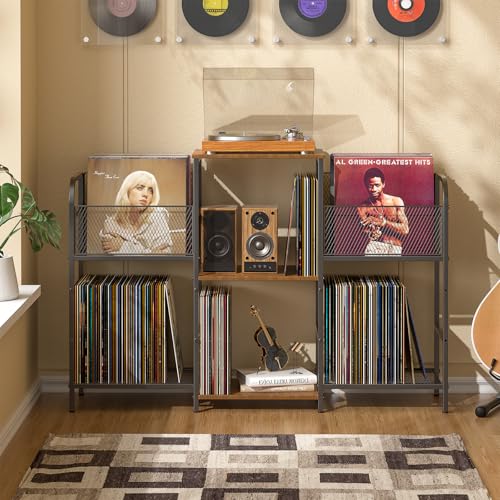 3IngSeagulls Record Player Stand with Vinyl Storage & LED Light - Standard