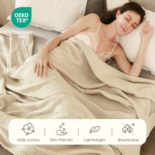 EMME King Size Muslin Cotton Blanket Beige 108x90 Inches Bed Layering