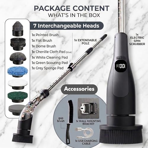 Electric Spin Scrubber Cordless Cleaning Brush with Long Handle - Dark Blue