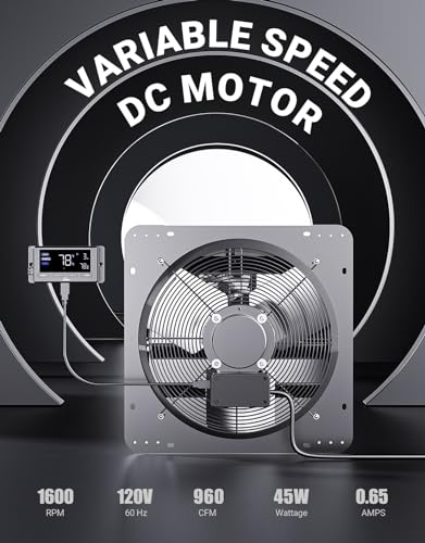 iLIVING 12-Inch Wall Mount Exhaust Fan with Variable Speed & Smart Controls