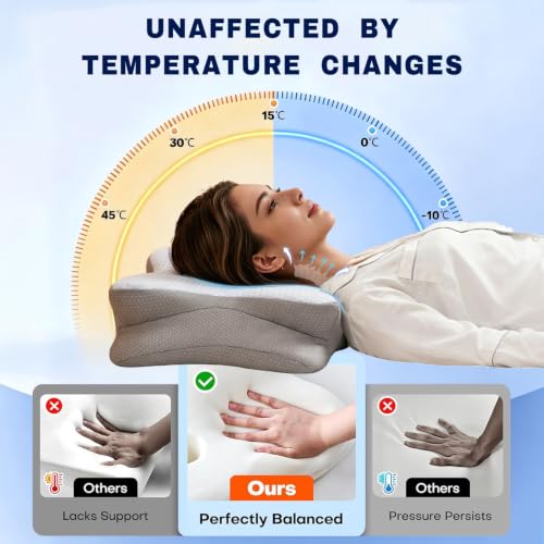 Tsomfeh Grey Cervical Neck Pillow for Support, Pain Relief & Cooling