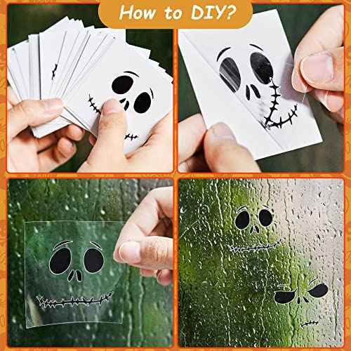 24pcs Halloween Christmas Ornaments Decal Jack and Sally Black Vinyl Ornaments Stickers and Fun Family Crafts Halloween Cartoon Skull Inspired Face Stickers Xmas Party Window Art Decal