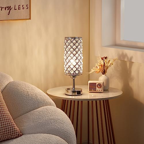 Silver Crystal Lamps Set of 2 - 3-Way Dimmable Touch Nightstand Lamps - Upgrade USB Charging