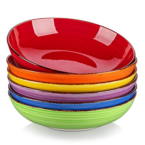 vancasso Bonita Pasta Bowls Set of 6, 38 oz Shallow Ceramic for