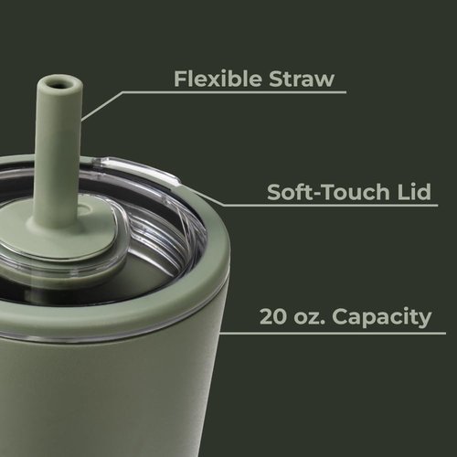 HydroJug Everyday Tumbler 20 oz – Ceramic-Lined Insulated Tumbler with Straw and Soft-Touch Lid, Cup Holder Friendly, Double-Wall Vacuum Insulation, Reusable Travel Cup – Courtyard