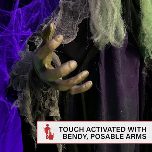 75-Inch Life-Size Poseable Talking Witch Halloween Animatronic - Indoor & Outdoor Decorations