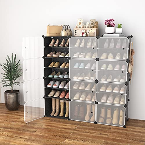 48-Inch Black Portable Shoe Rack Organizer with Door, 48 Pairs Capacity, Adjustable & Stackable