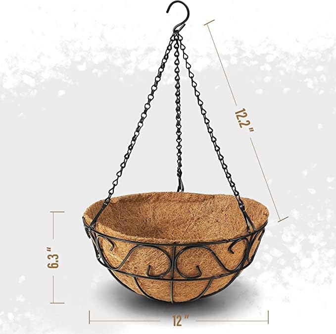 Skiennix Metal Hanging Planter Basket - 2 Pack with Coco Coir Liner for Indoor/Outdoor Garden Decor