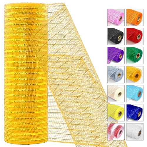 Gold Metallic Deco Mesh Ribbon 10