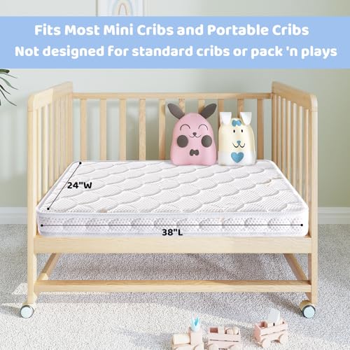 Tiankehan 38x24x4 Inch Mini Crib Mattress - Dual Sided Support & Breathable Foam - White Variation