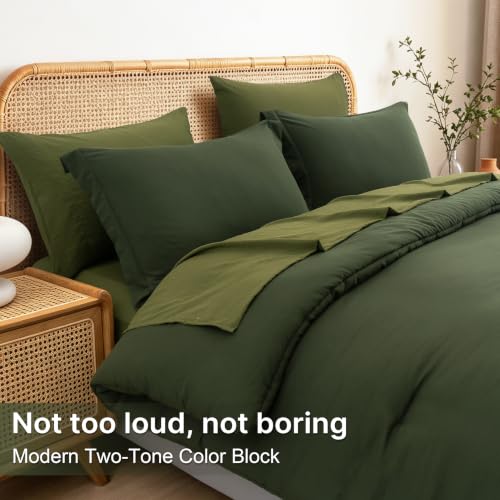 Dark Green Queen Comforter Set - 7-Piece Bed in a Bag with Sheets & Shams