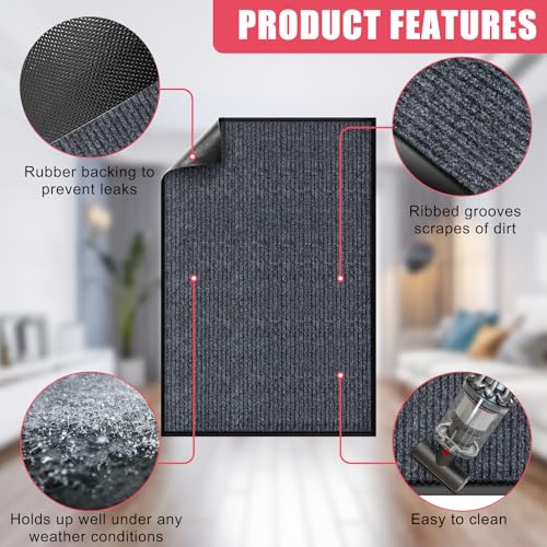 36 x 120 Inch Indoor Outdoor Entrance Door Mat - Non-Slip, Dust & Moisture Absorbing, Gray