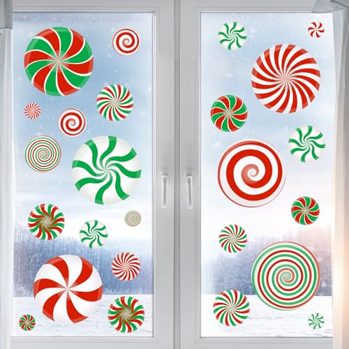 Colorful Christmas Candy Window Clings - 45 Pack Peppermint Holiday Decorations