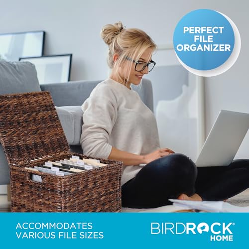 Birdrock Home Woven Rolling File Cabinet with Wheels, Espresso, 17.5x14.5x13