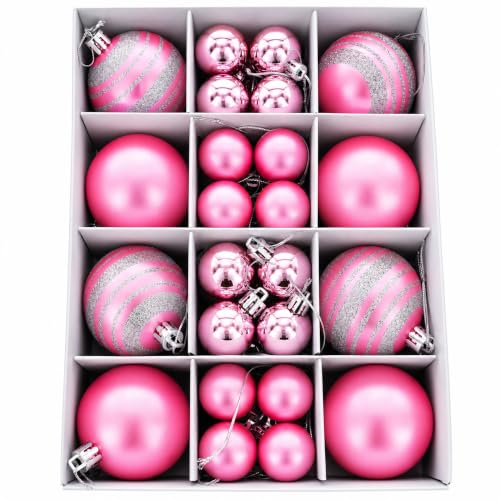 Pink Mini Plastic Christmas Ornaments Set of 40 - Holiday Tree Decorations
