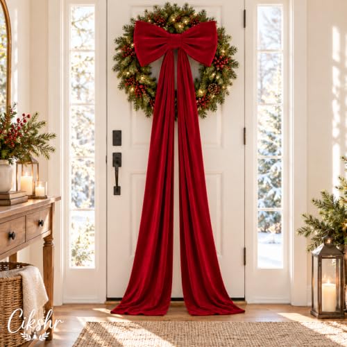 Cikshr 2 Pack Large Burgundy Velvet Christmas Tree Topper Bows - Holiday Decor