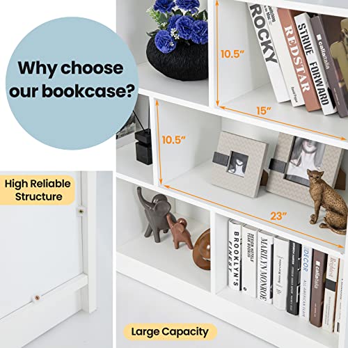 White 8-Cube Bookcase with Open Shelves - Freestanding 3-Tier Storage
