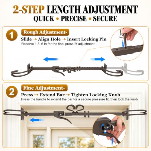 MJZ Garland Hanger for Front Door, Adjustable 34"-53" Holder, Brown