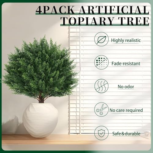 Artificial Cedar Topiary Ball Trees Outdoor UV Resistant 4 Pack - EverNature