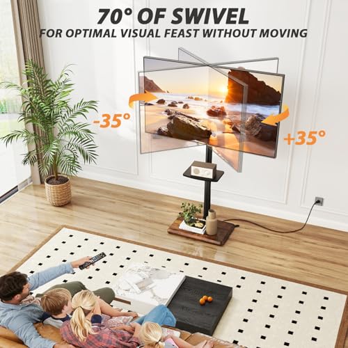 TVON Floor TV Stand with Power Outlet for 32-65 Inch TVs - Black & Walnut