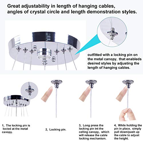 Diisunbihuo 3-Ring LED Crystal Chandelier for Dining Room Silver, Cool White Variation