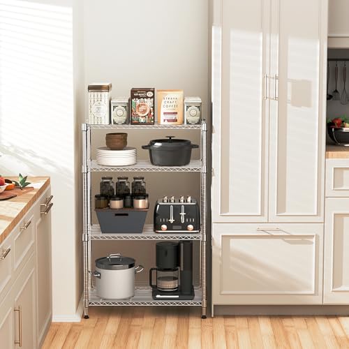 M MZG 4-Tier Heavy Duty Wire Shelving Storage Rack Chrome - Adjustable Garage & Kitchen Organizer