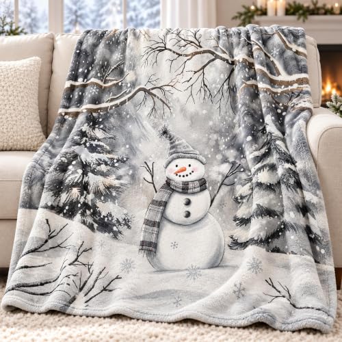 Zzkol Gray Snowman Winter Throw Blanket 50" x 60" - Flannel Christmas Decor