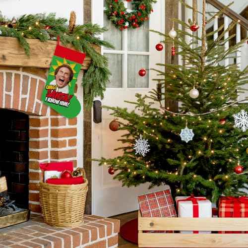 Buddy The Elf Christmas Decorations, Funny Christmas Stocking, 16 Inch Large Xmas Stocking Party Supplies, Holiday Fireplace Tree Ornaments, Elf Merch White Elephant Gifts for Women Men